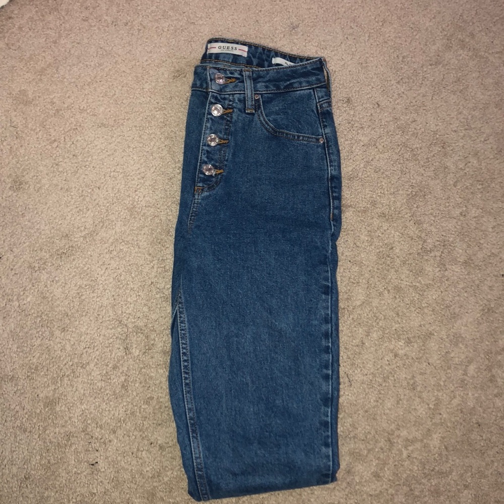 High waisted blue denim mom jeans